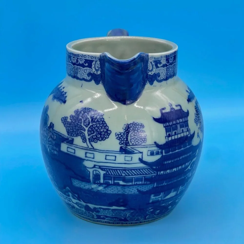 Vtg Victoria Ware Ironstone Pitcher Jug Flow Blue Transfer Ware Asian Village - Picture 5 of 11